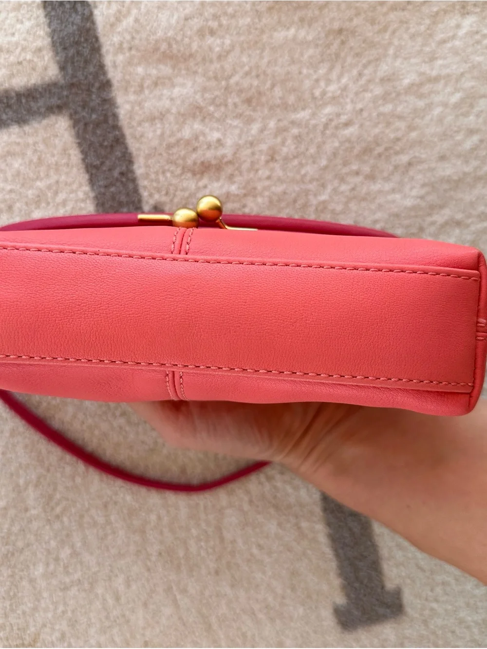 Coach Coral Pink Pebbled Leather Shoulder Bag with Gold Hardware